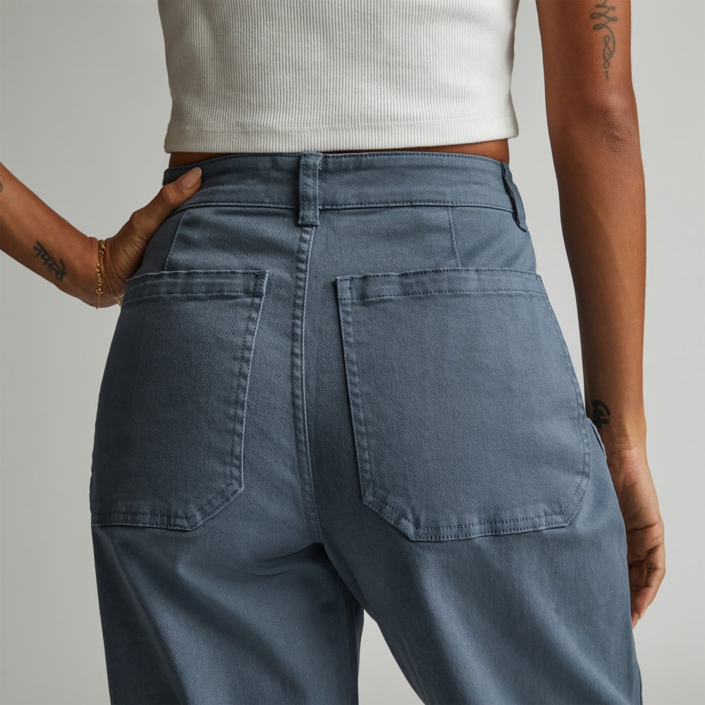 The Utility Barrel Pant in Faded Blue — detail view