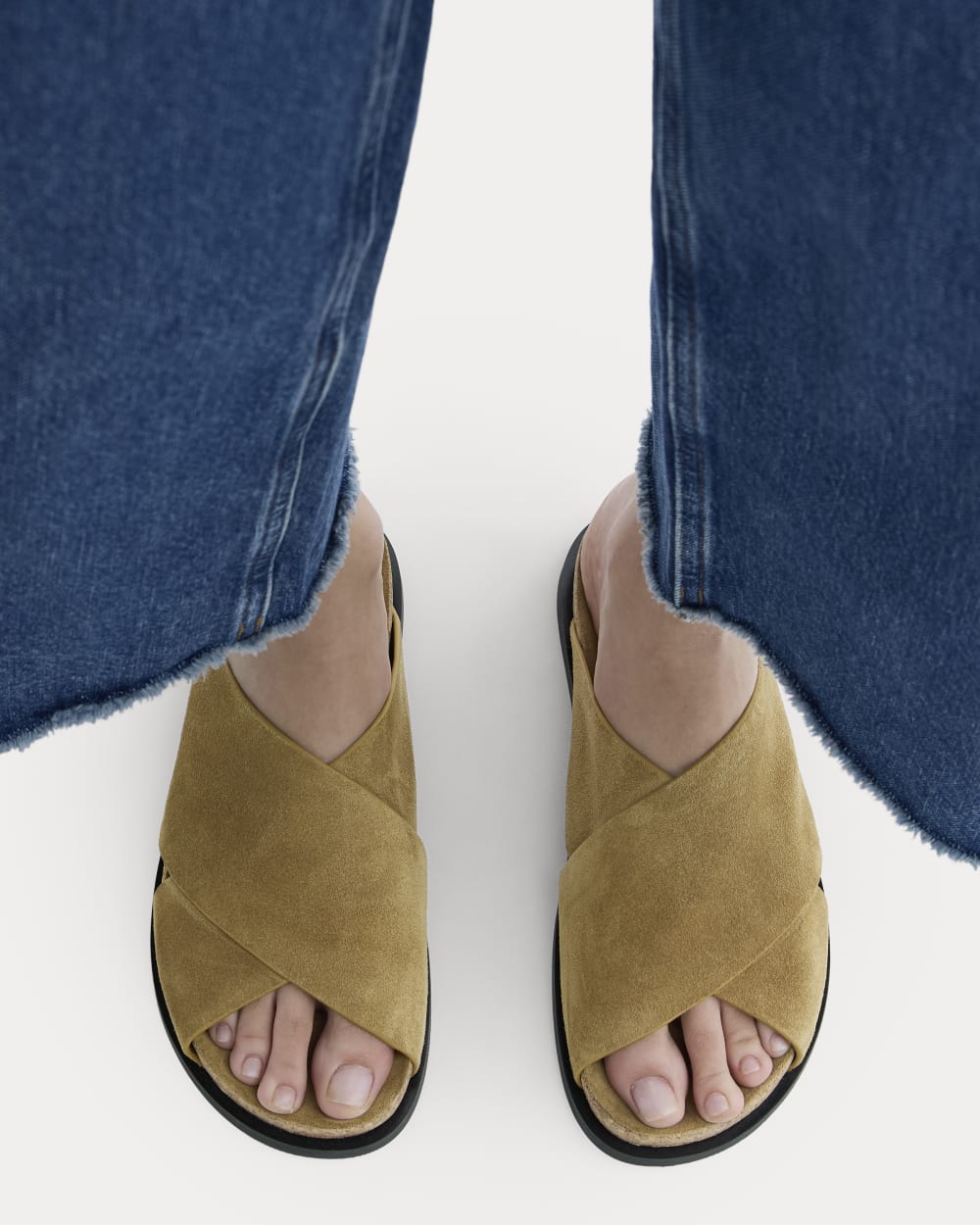 The Suede Crossover Sandal in Sand — detail view