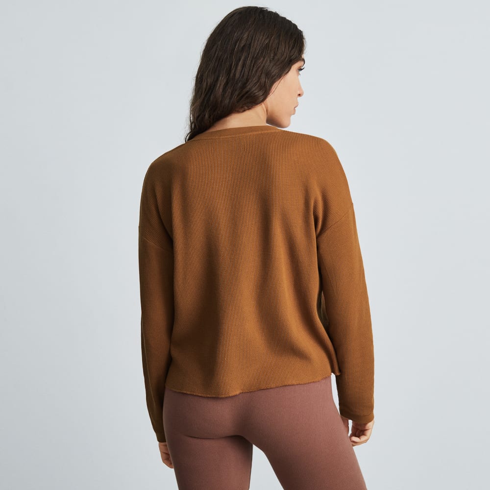 The Organic Cotton Waffle Henley in Toasted Almond — detail view