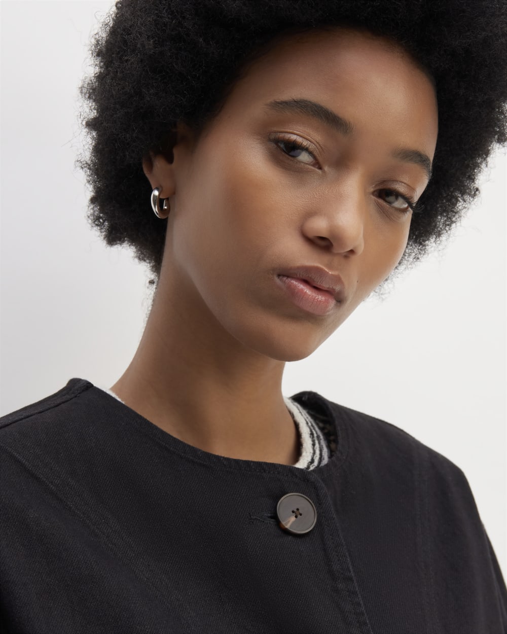 The Denim Barrel Jacket in Black — detail view