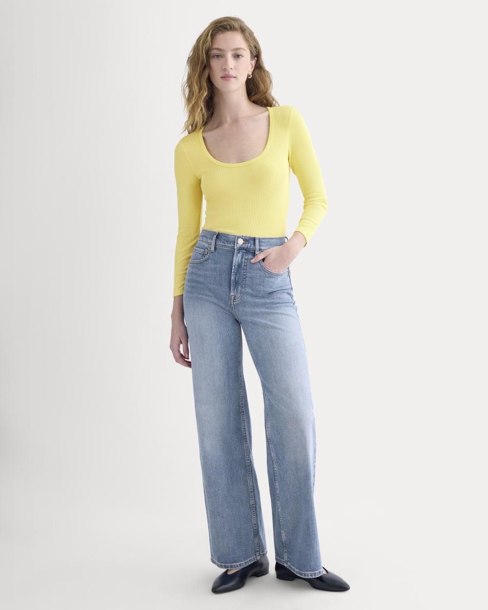 Luxe Rib Deep U-Neck Top in Celandine — detail view