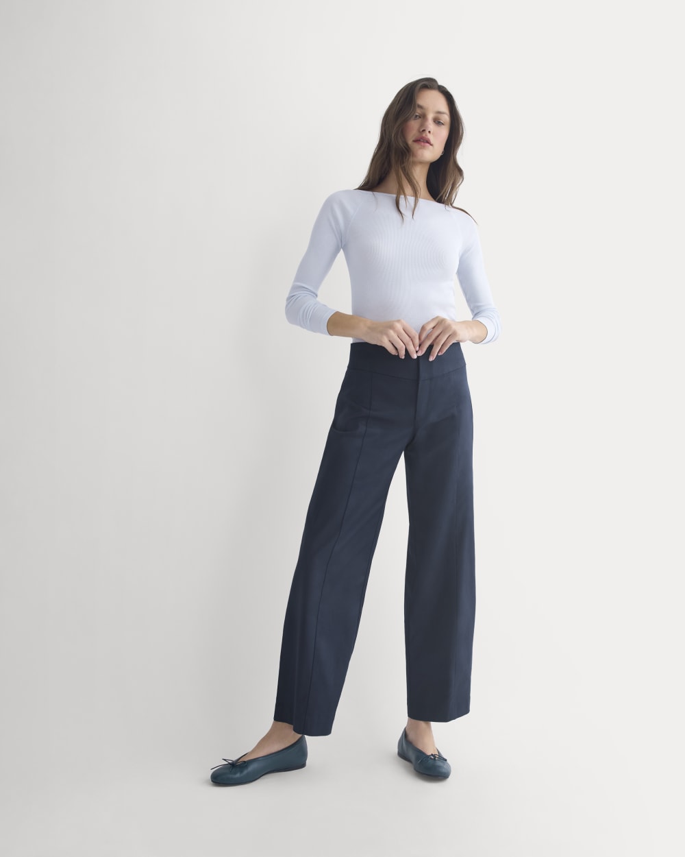 Tailored Drape Seam Pant in Navy — detail view