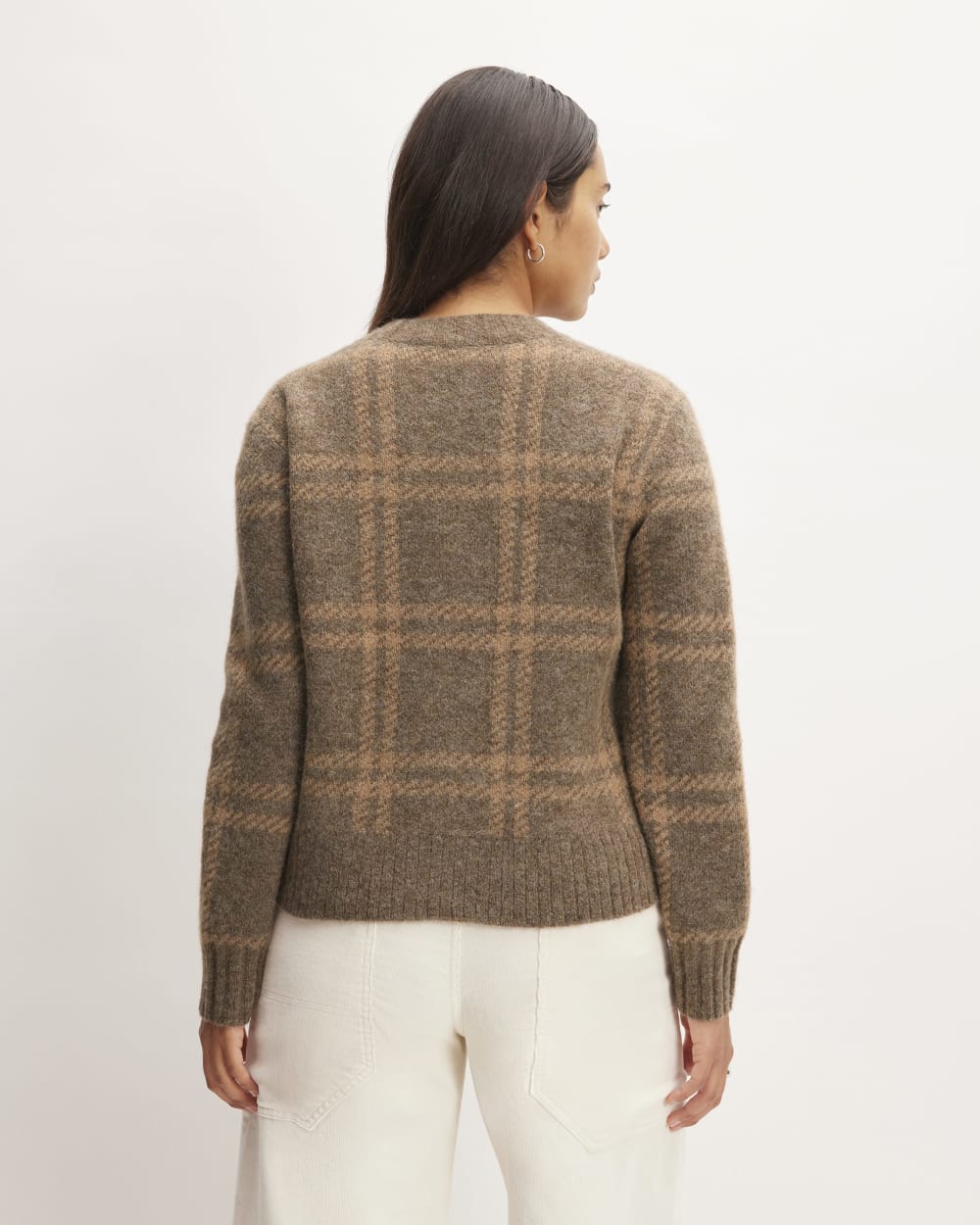 The Alpaca Cropped Crewneck Sweater in Cocoa / Tiger's Eye — detail view