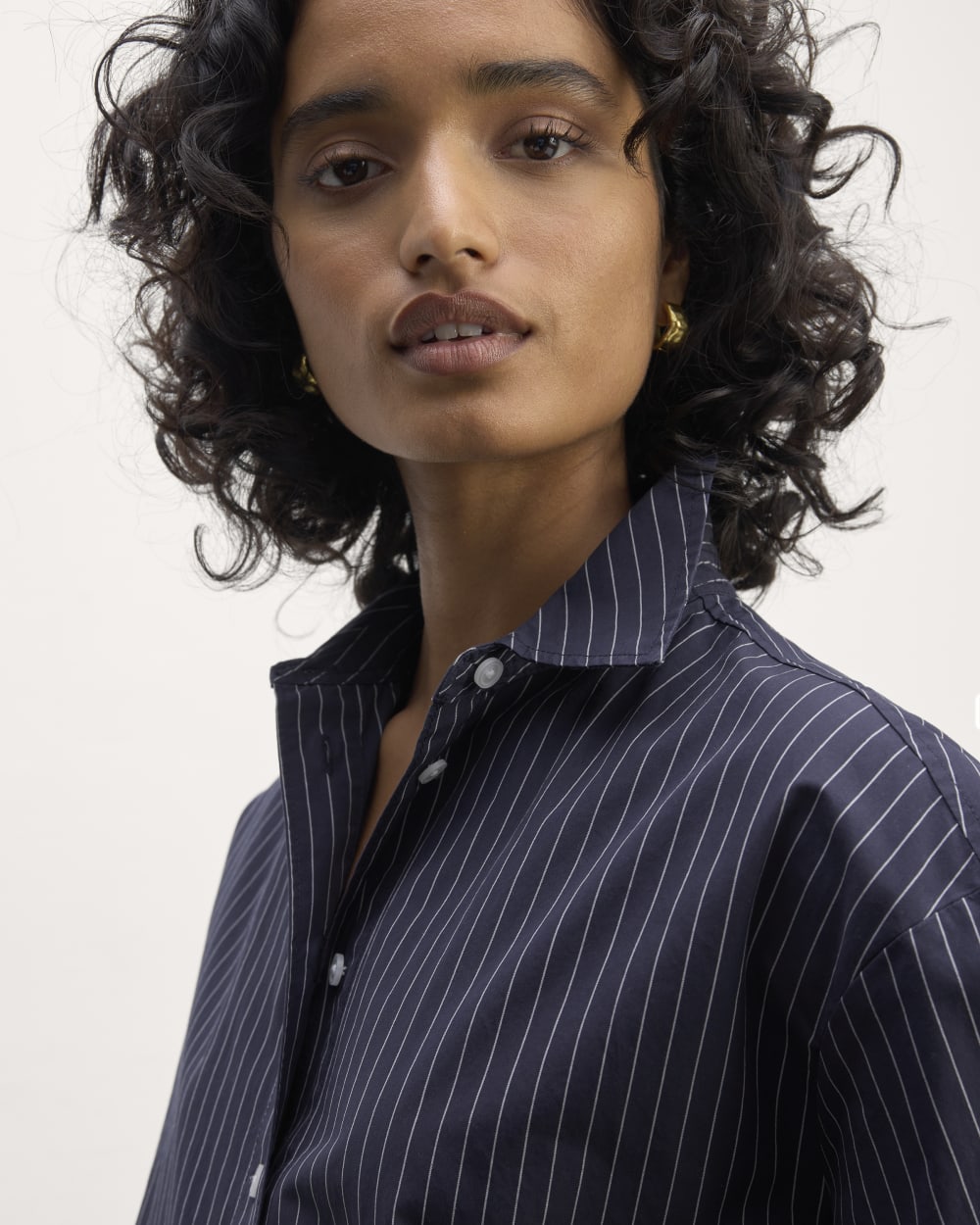 The Supima® Cotton Boyfriend Shirt in Navy / White — detail view
