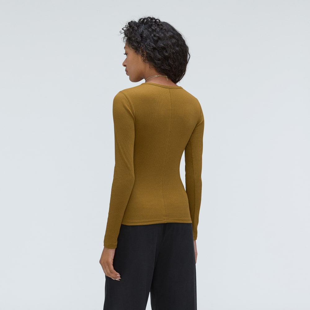 The Pima Micro-Rib Long-Sleeve Crew in Tapenade — detail view