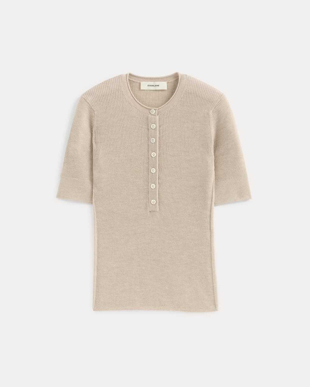 The Short-Sleeve Henley in Ultrasoft Merino in Pale Blush — alternate view