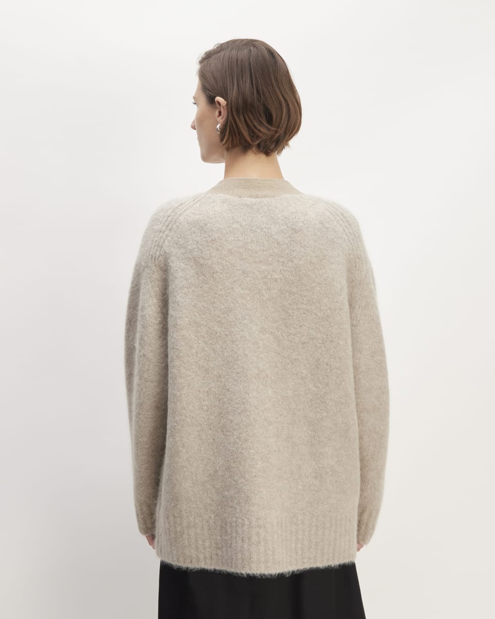 The SuperFuzz Alpaca Cardigan in Light Oat — detail view