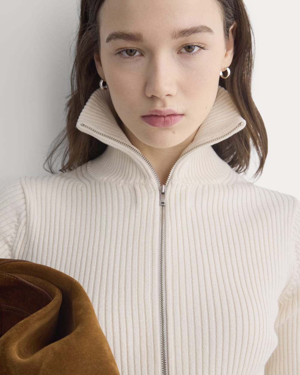 Full-Zip Ribbed Jacket in Everyday Cotton in Canvas — detail view