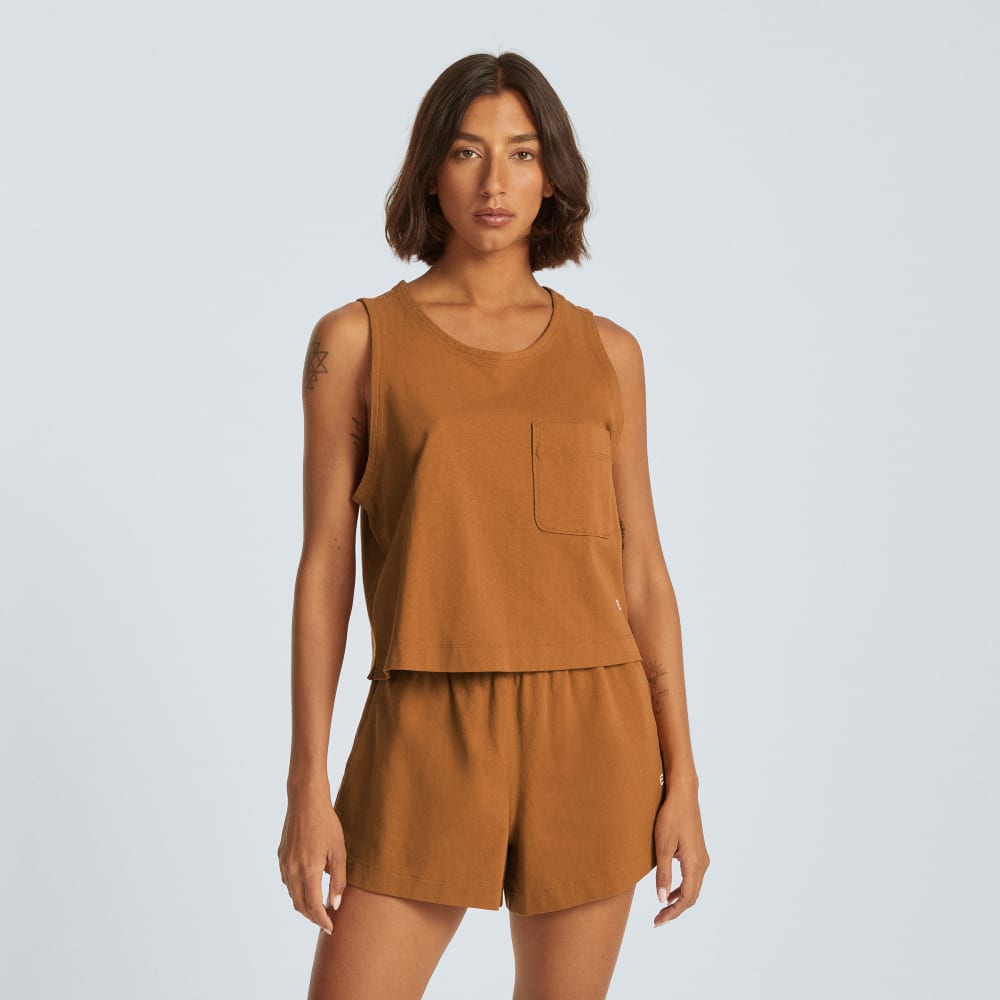 The Premium Weight Cropped Pocket Tank in Tawny Brown — front view