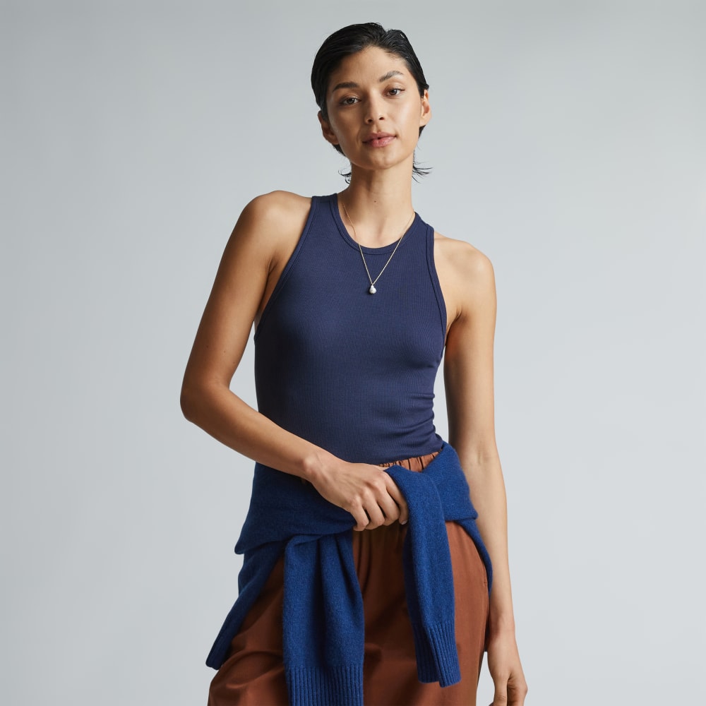 The Luxe Rib Racerback Tank in Navy — front view