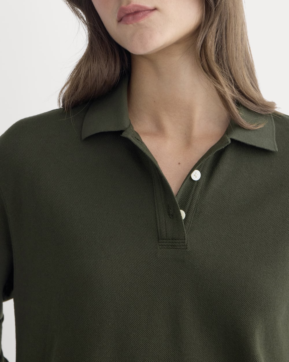 Oversized Pique Polo in Dark Green — detail view