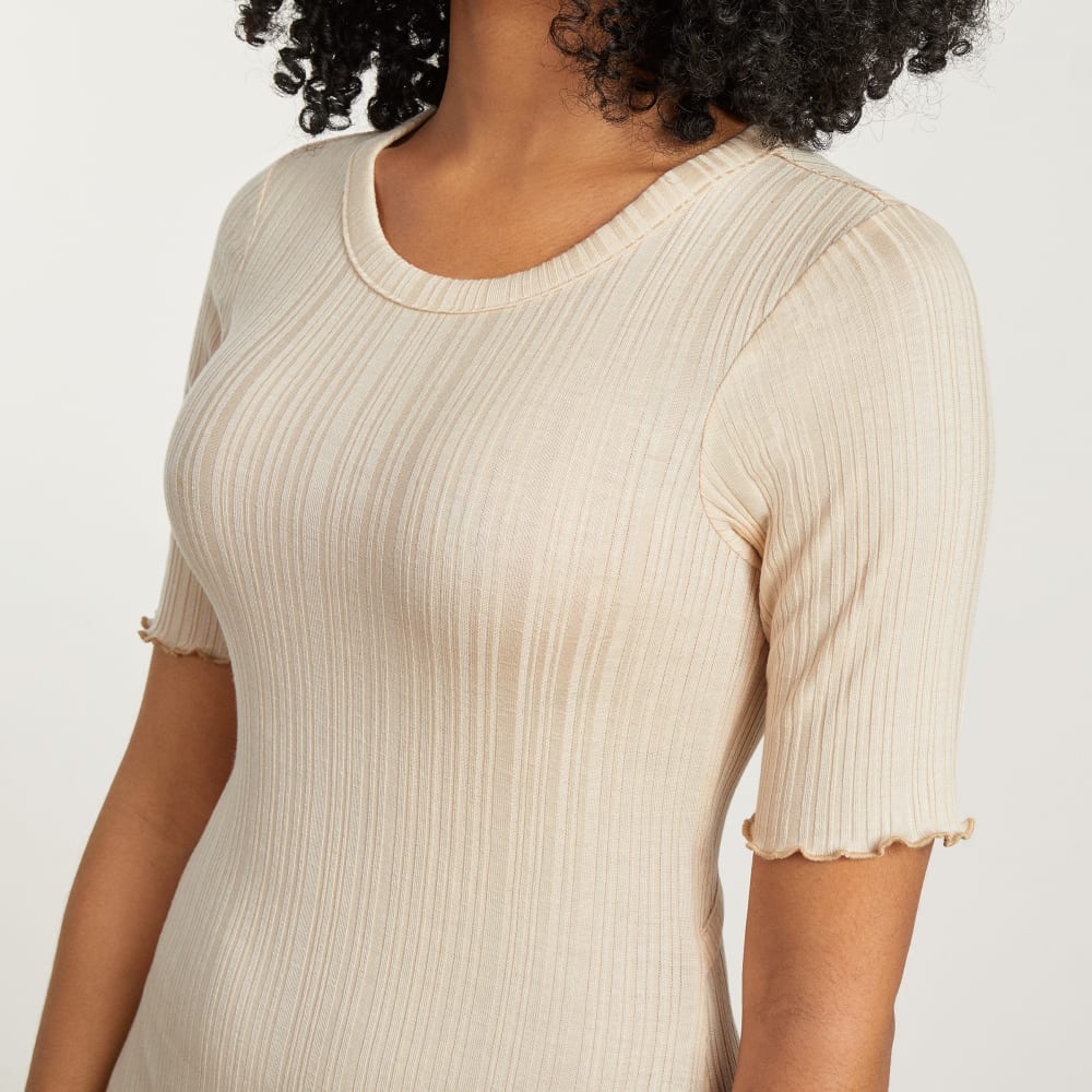 The Open Back Rib Dress in Parchment — detail view