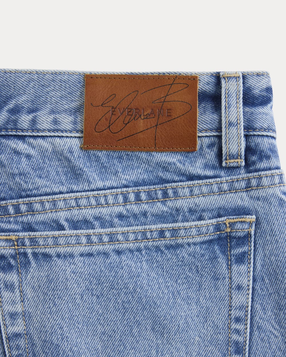 Everlane x Elena Bonvicini Highland Low-Rise Cigarette Jean in Crystal Cove Indigo — detail view