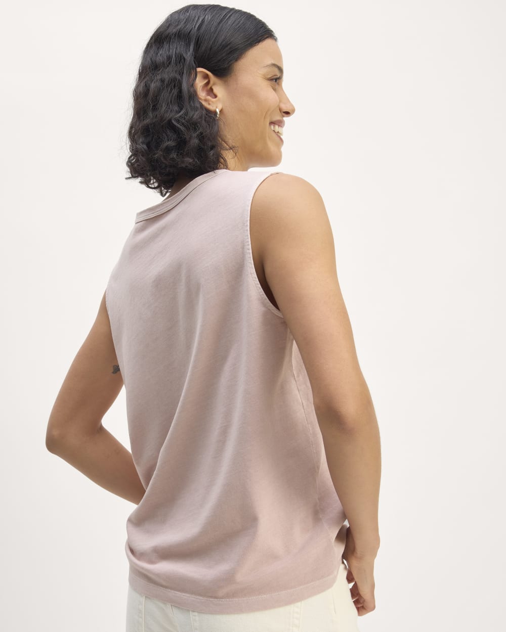 The Boyfriend Tank in Essential Cotton in Dusty Rose — detail view