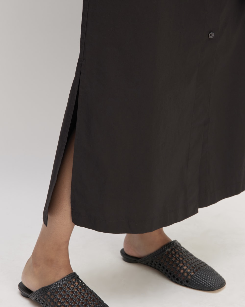 The Supima® Cotton Short-Sleeve Shirt Dress in Black — detail view