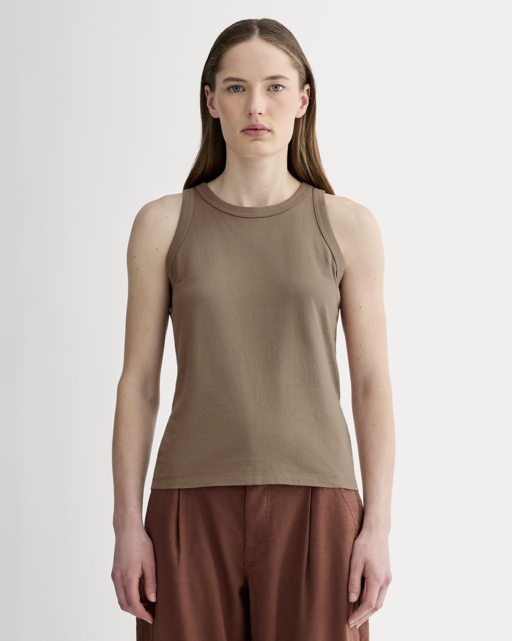 The Tank in Essential Cotton in Mocha — front view