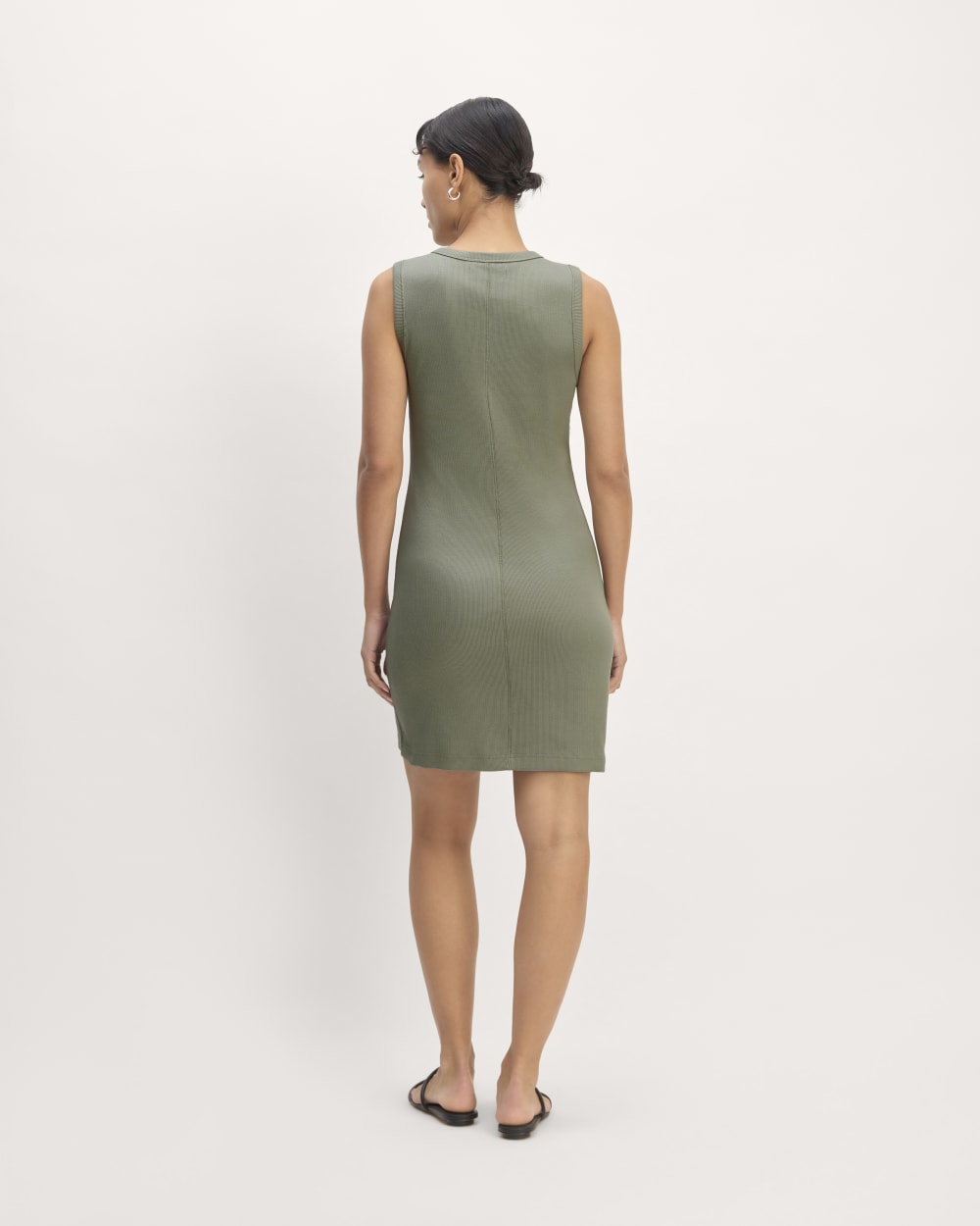 The Ribbed Mini Dress in Sage Green — detail view