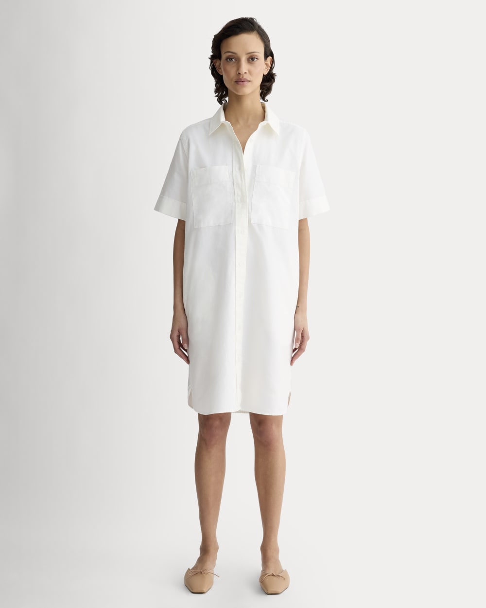The Oxford Short-Sleeve Shirt Dress in White — front view