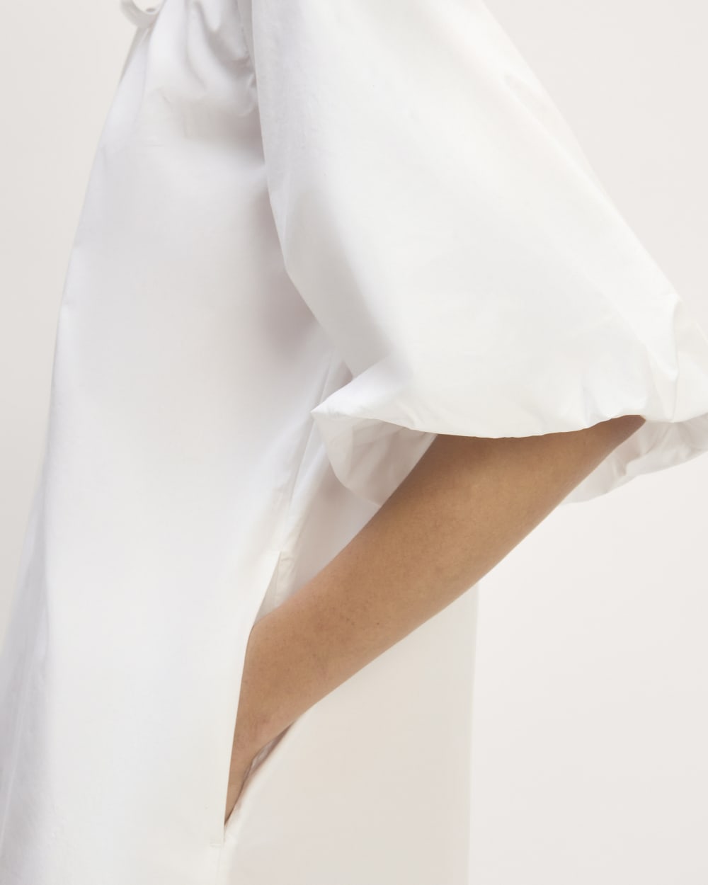 The Supima® Puff-Sleeve Dress in White — detail view