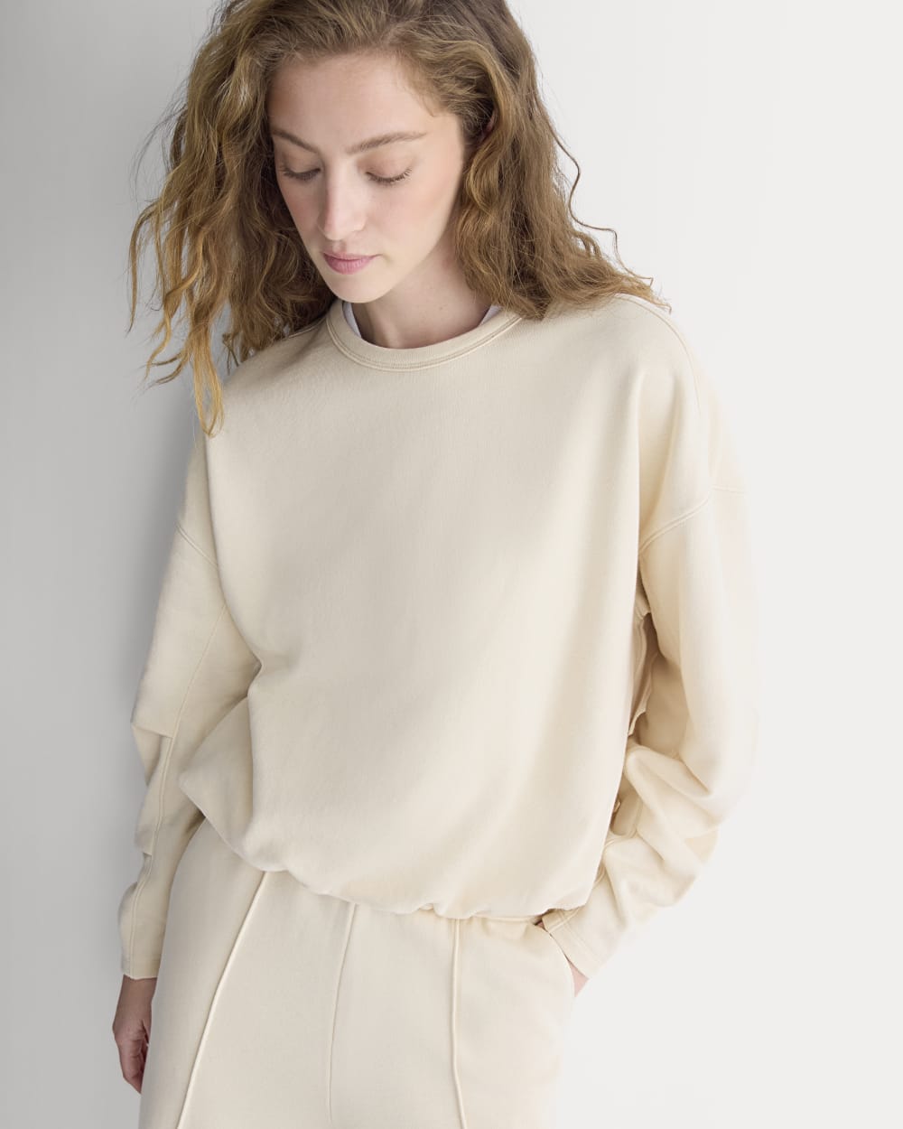 Lightweight Terry Bubble Sweatshirt in Parchment — front view