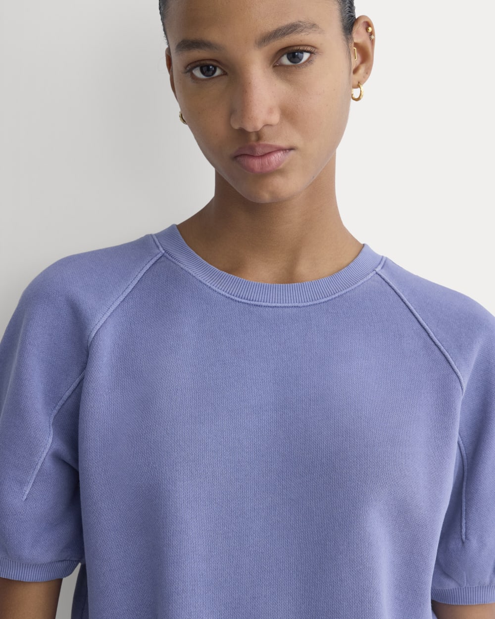 Lightweight Terry Blouson Short-Sleeve Crew in Velvet Morning — detail view