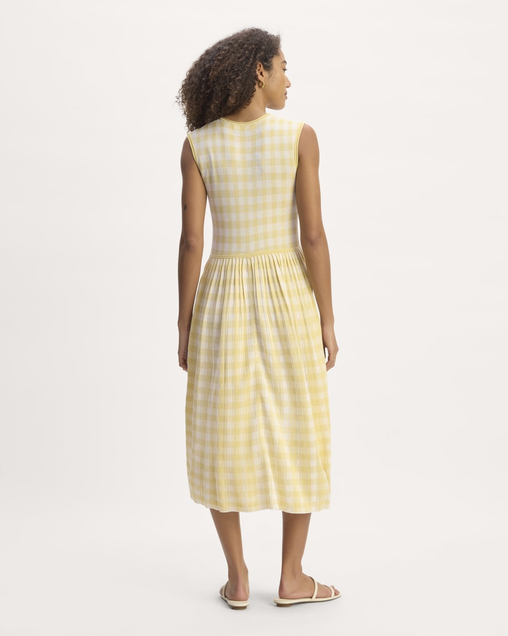 The Knit Pleated Dress in Bone / Parsnip Gingham — detail view
