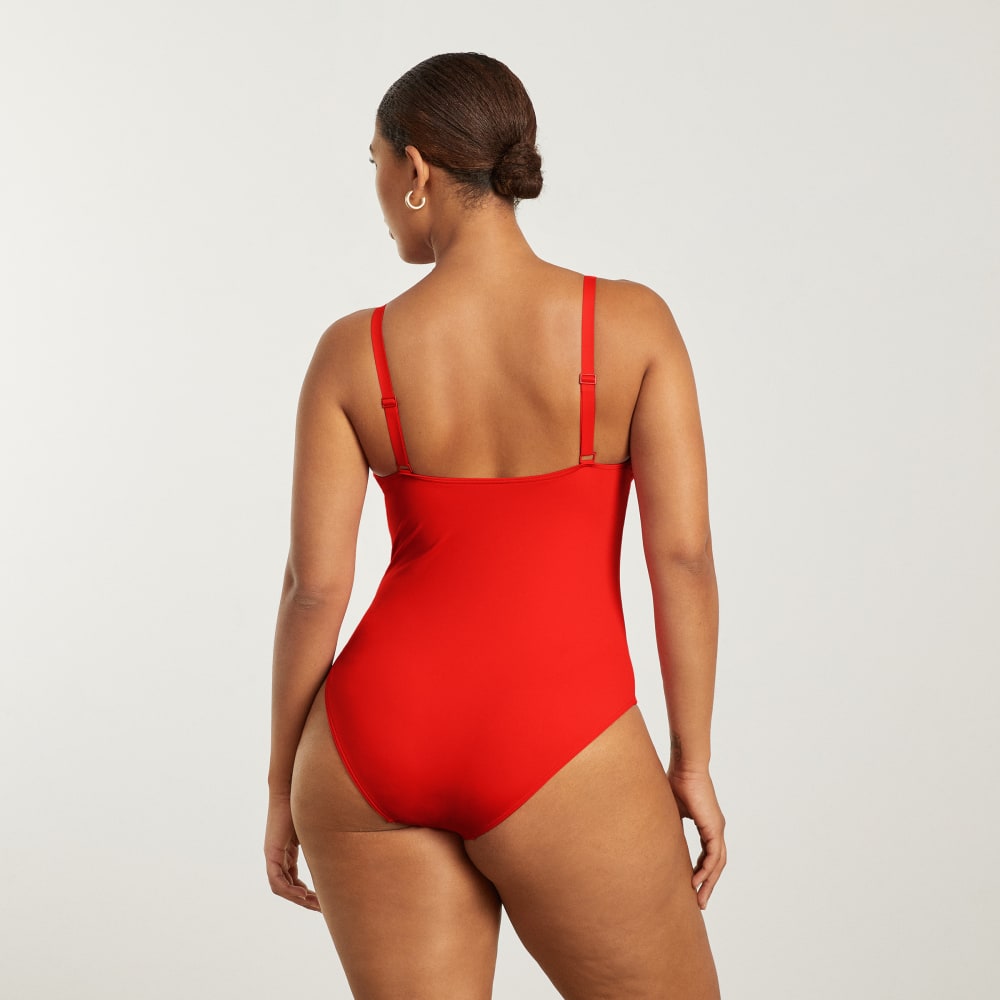 The V-Neck One-Piece in Bright Red — detail view