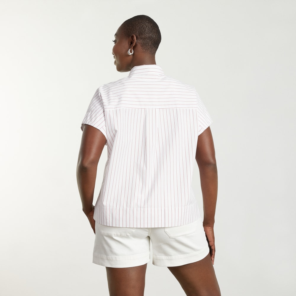 The Short-Sleeve Box Shirt in Red Pinstripe — detail view
