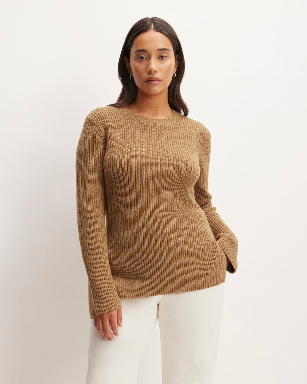 The Organic Cotton Slim Crew Sweater in Toasted Coconut — front view