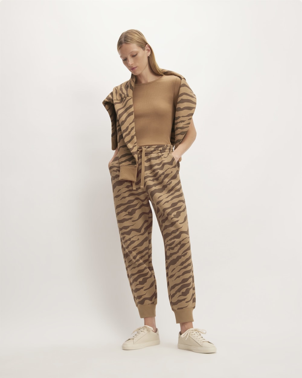 The ReTrack Jogger in Cocoa Tiger Stripe — front view