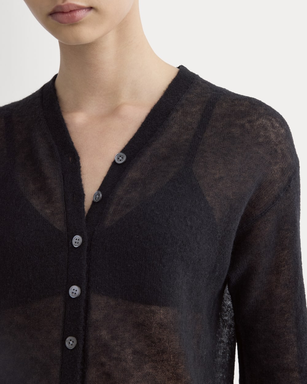The Air Alpaca ™ High V Cardigan in Black — detail view
