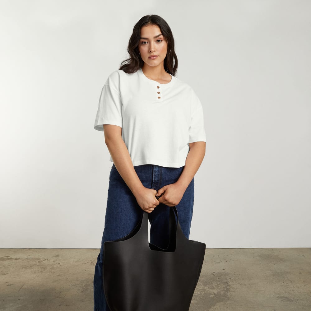 The Vintage Henley Hemp Tee in White — detail view