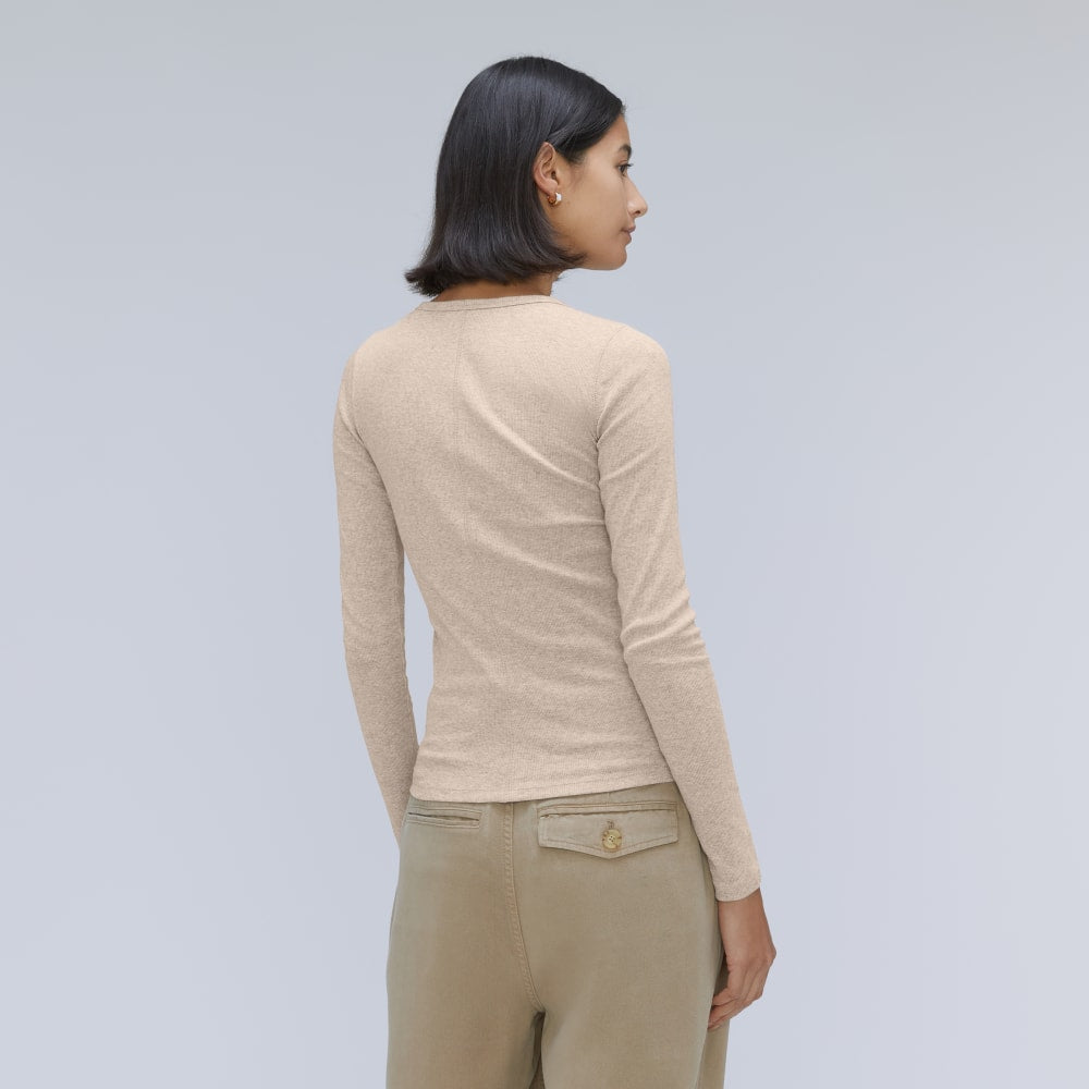 The Luxe Rib Long-Sleeve Crew in Heathered Meringue — detail view