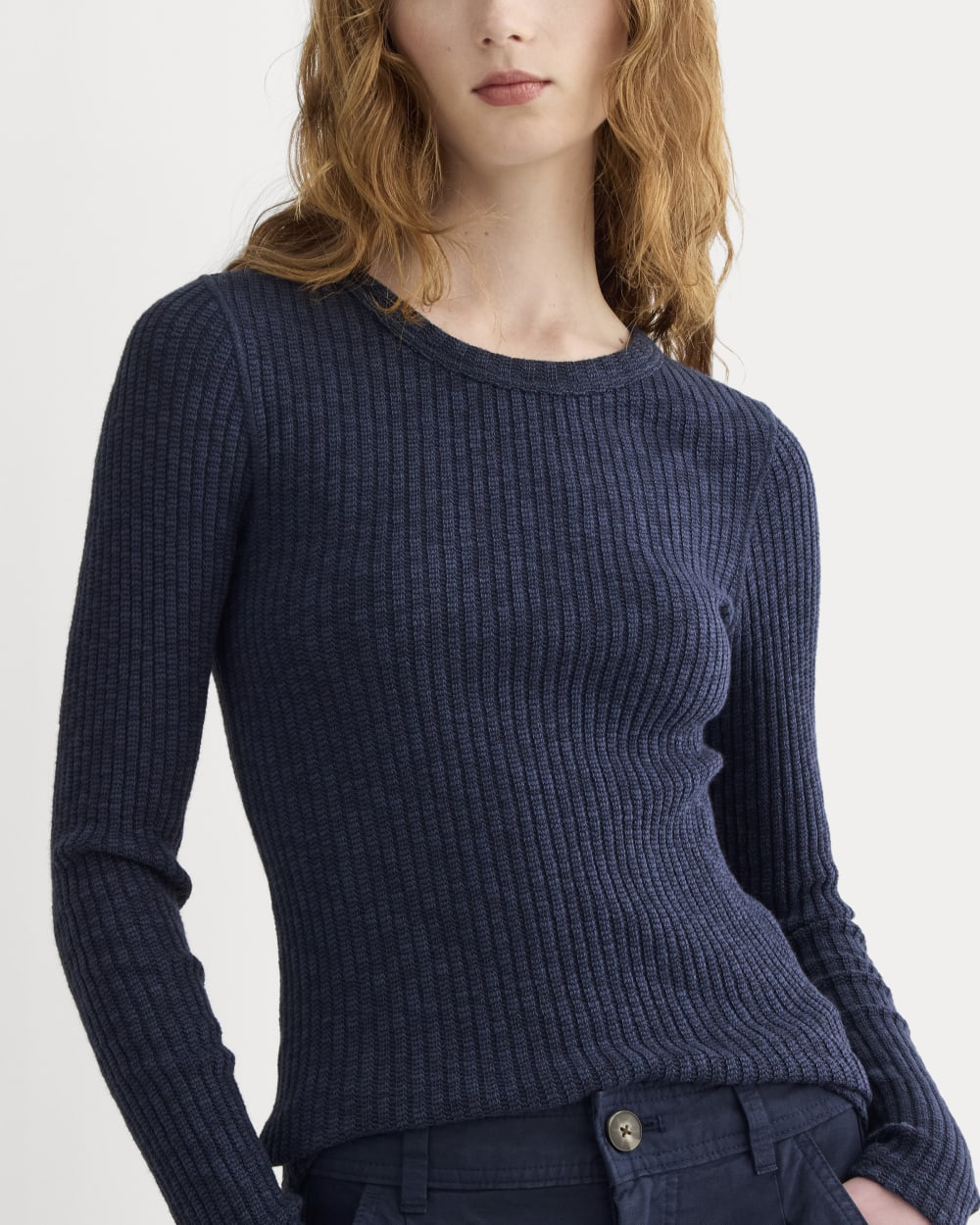 The Cozy Rib Long-Sleeve Tee in Navy — detail view