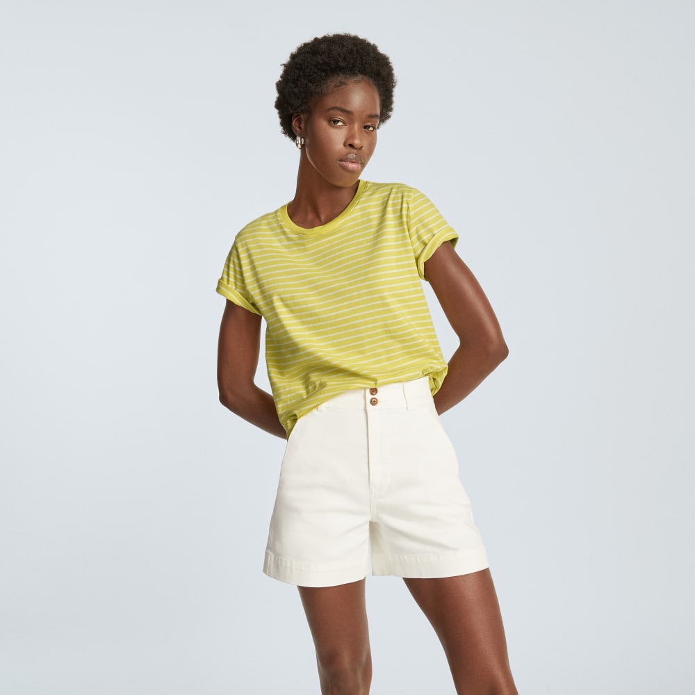 The Box-Cut Tee in Essential Cotton in Acacia / Tan — detail view