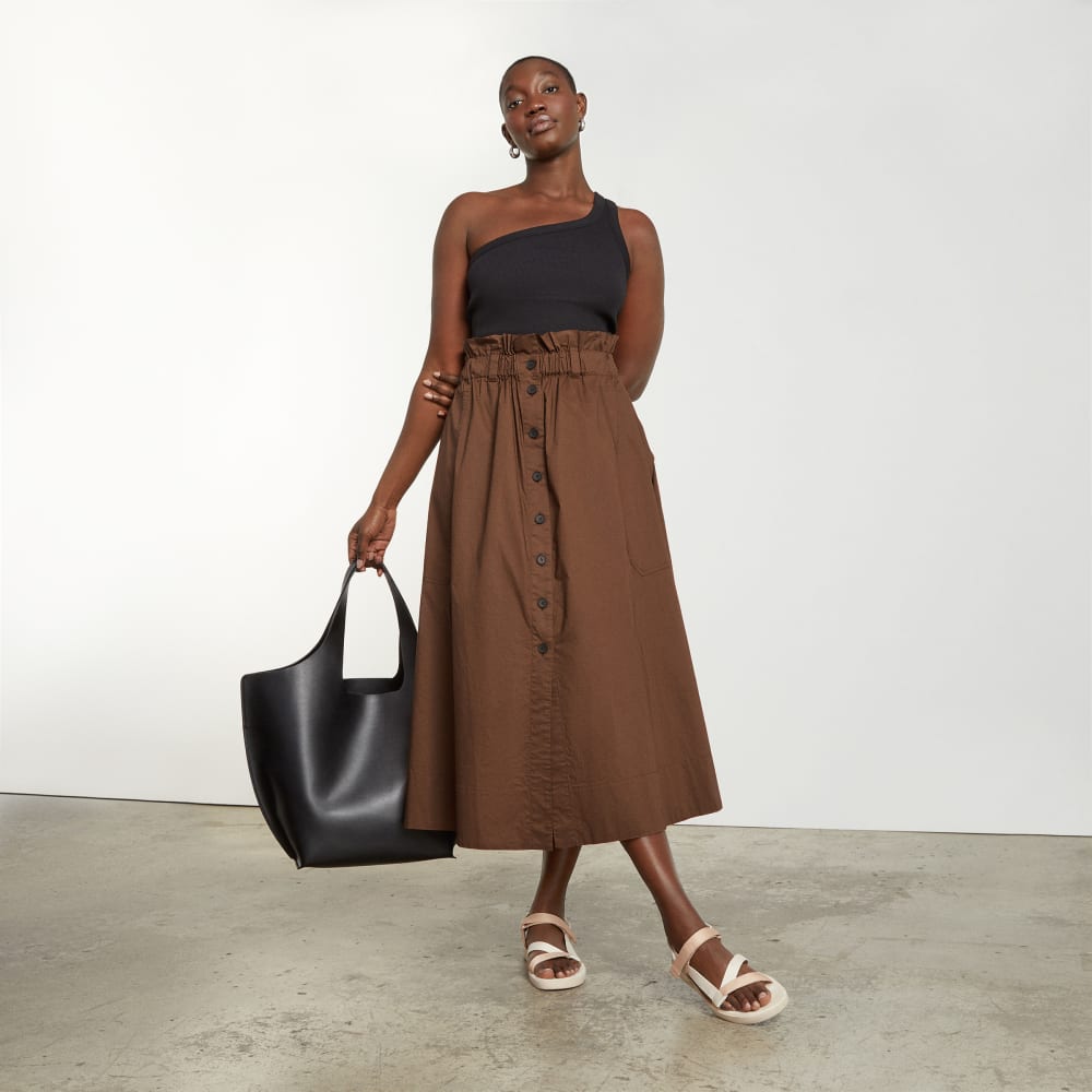 The Easy Button-Front Skirt in Espresso — detail view
