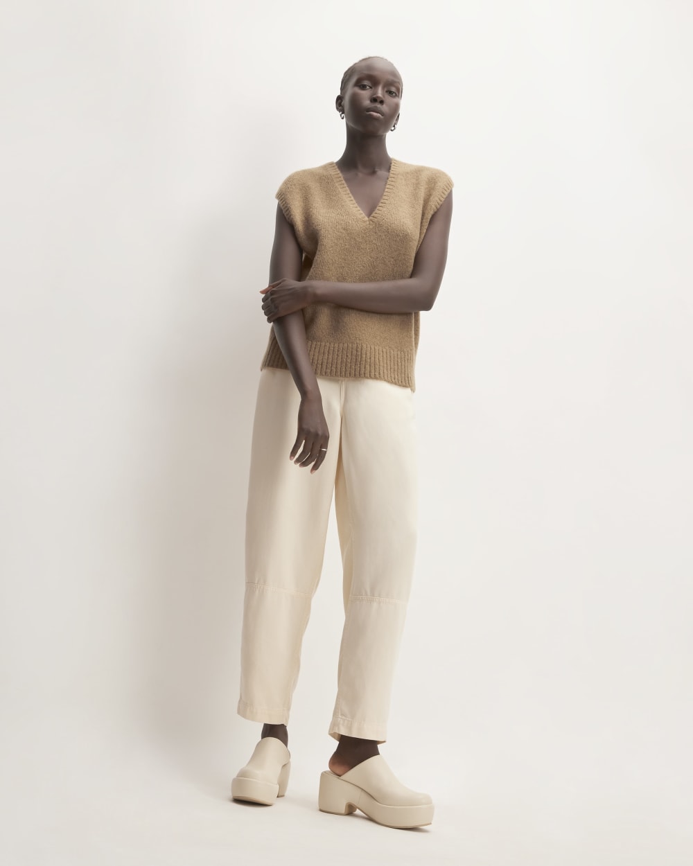 The Alpaca V-Neck Vest in Tiger's Eye — detail view