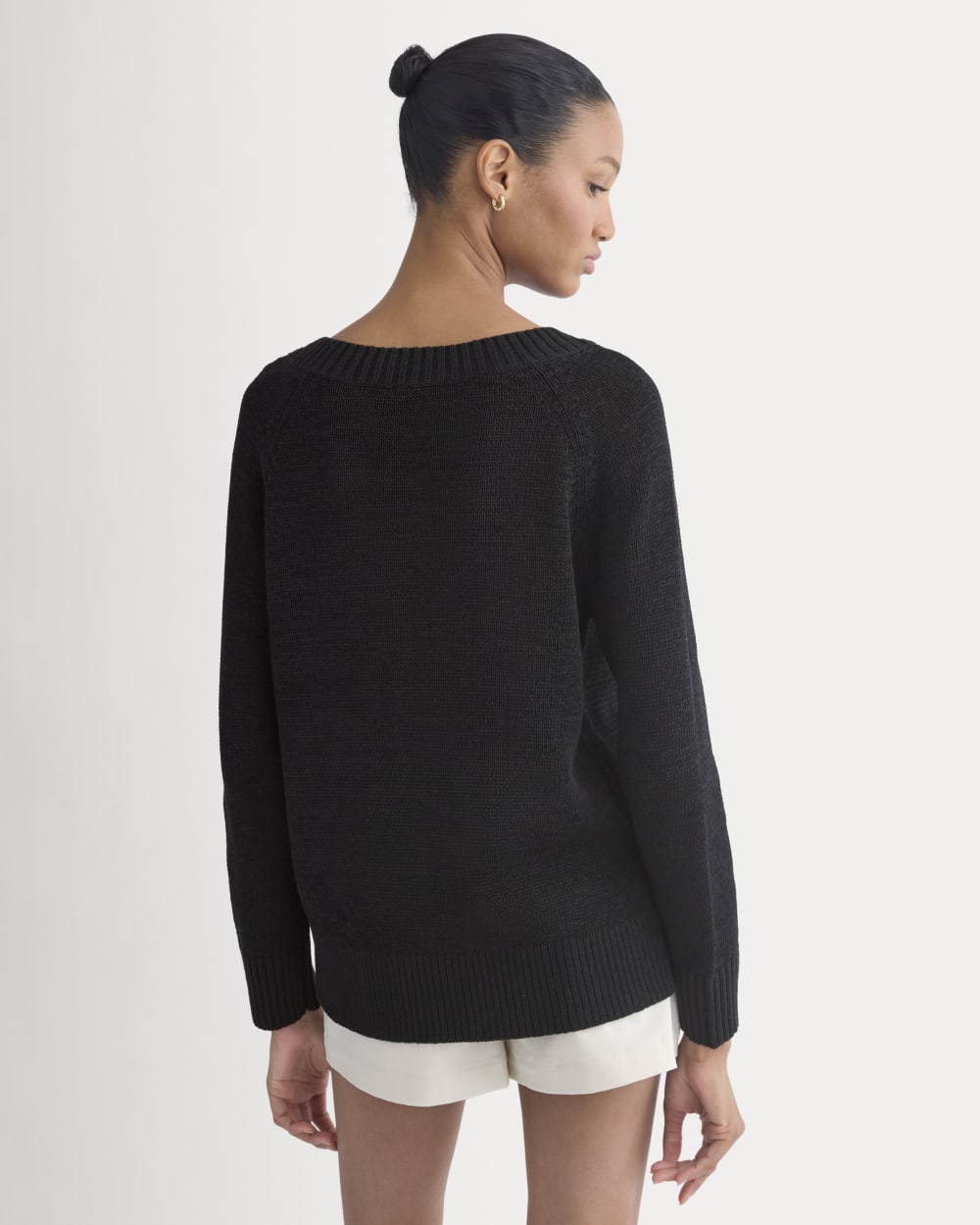 Wide-Neck Crew Sweater in Tape Yarn in Black — detail view
