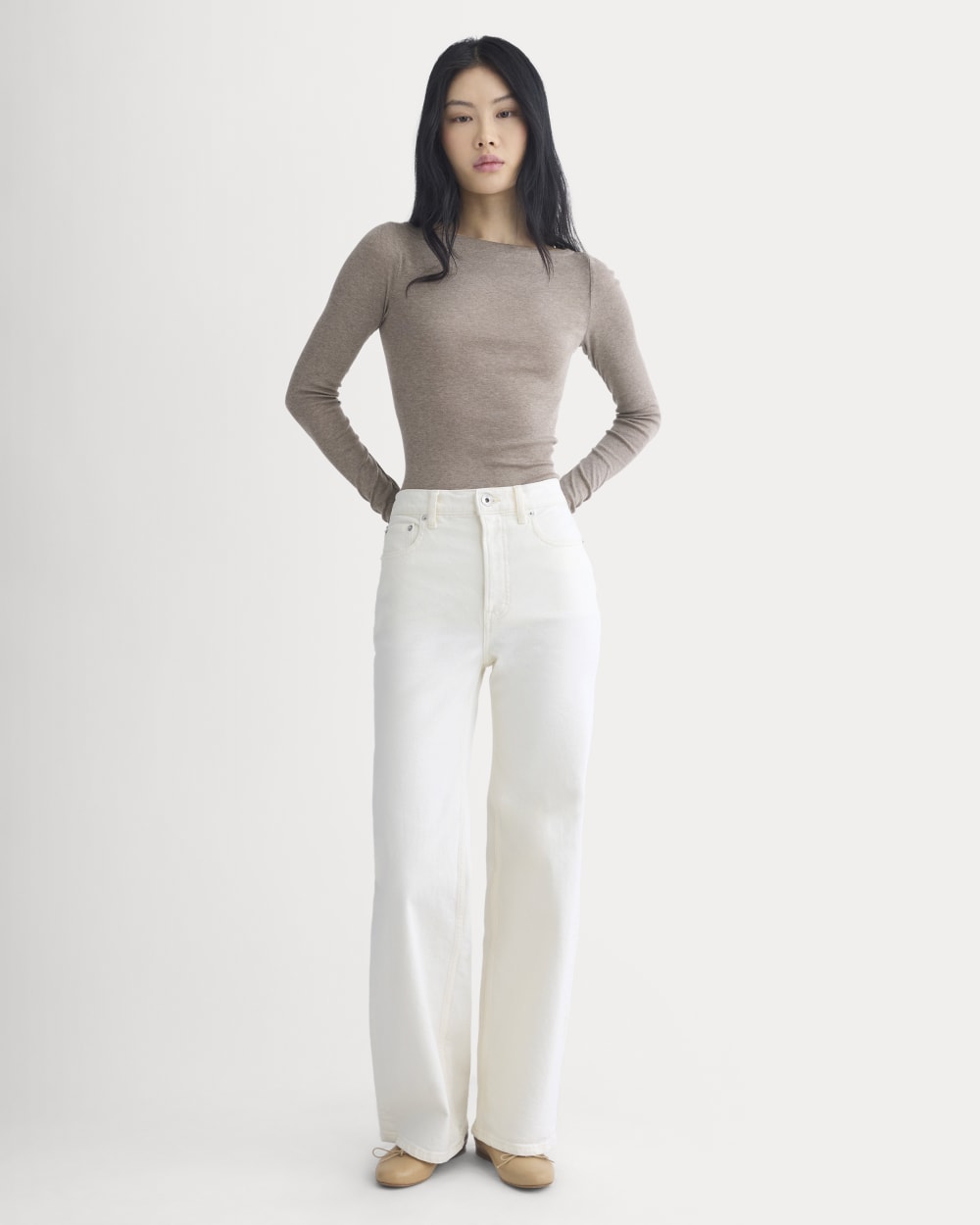 Tissue Boatneck Top in Heathered Chocolate Chip — detail view