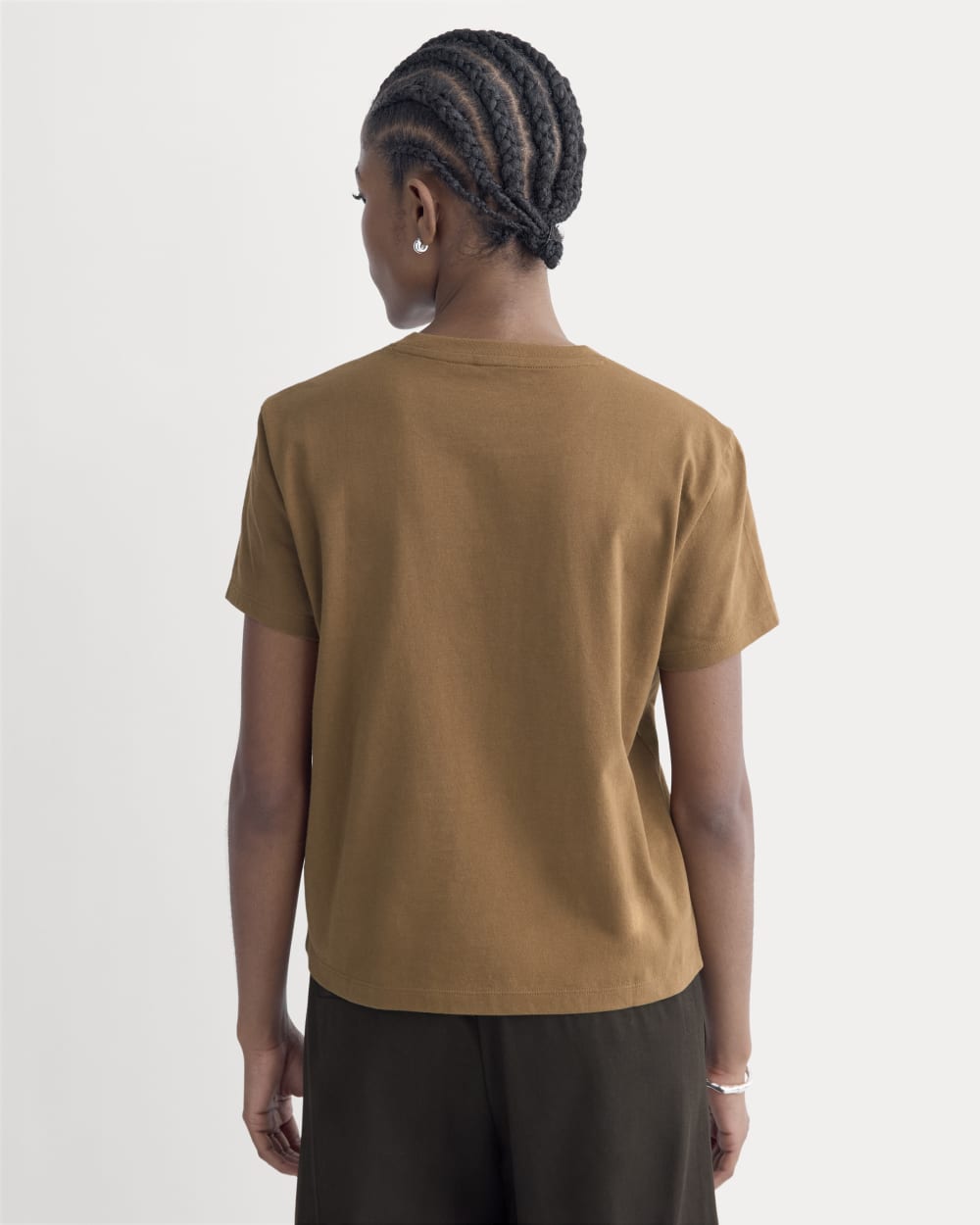 The Box-Cut Tee in Essential Cotton in Toffee — detail view