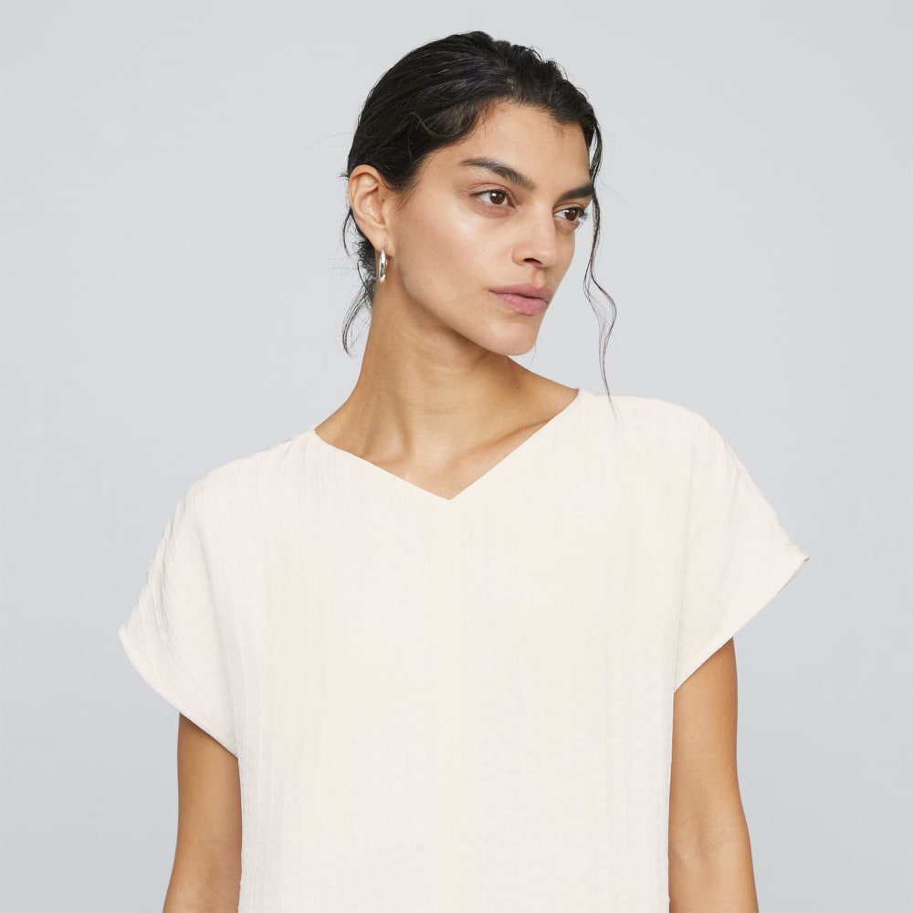 The City Stripe V-Neck Top in Bone — detail view