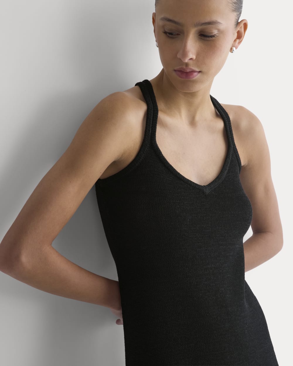 Sweater Racerback Midi Dress in Black — detail view