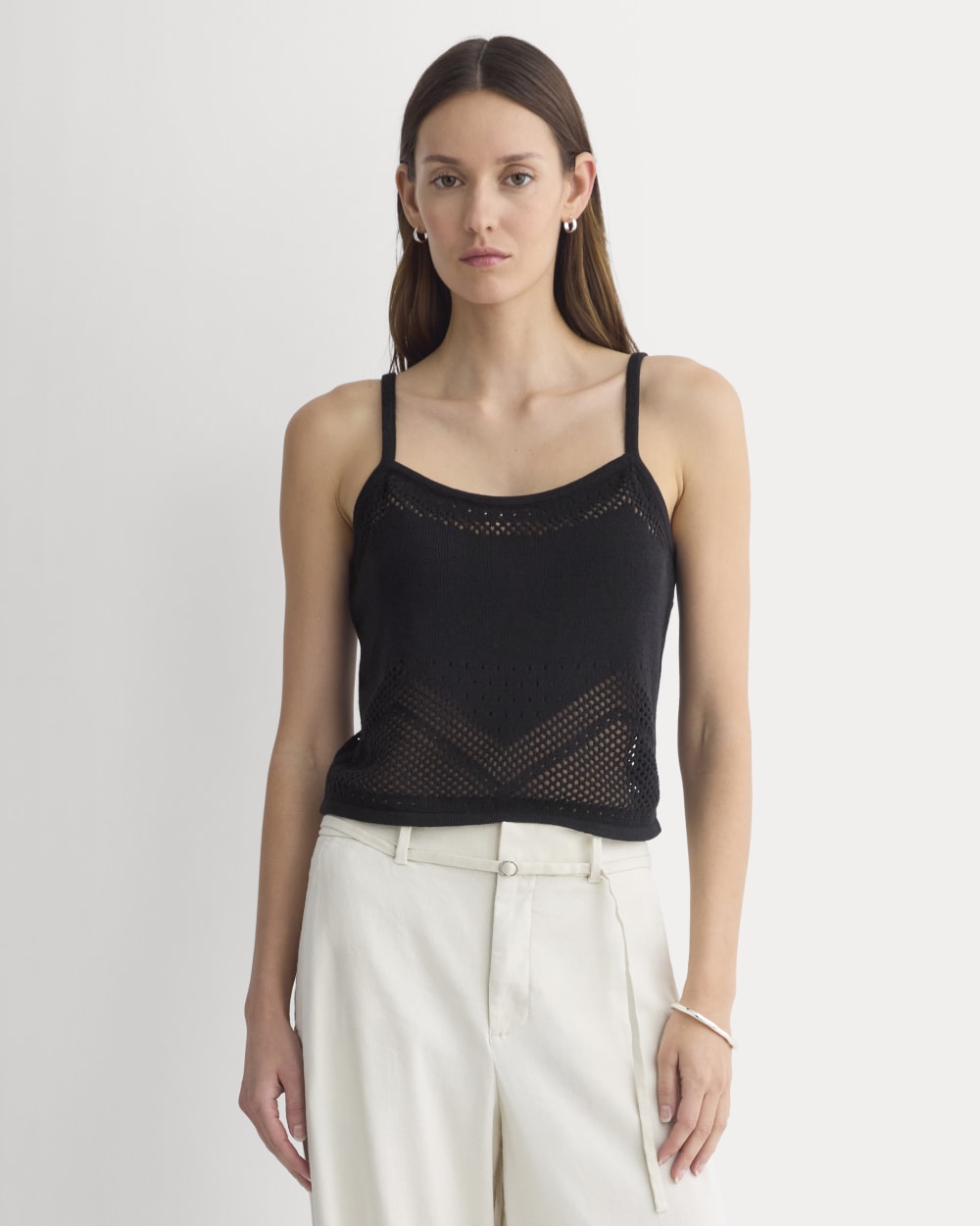 Lace-Knit Cami in Black — front view