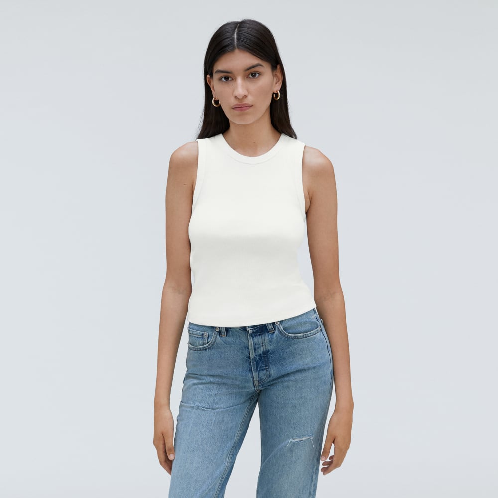 The Ribbed Cutout Tank in White — front view