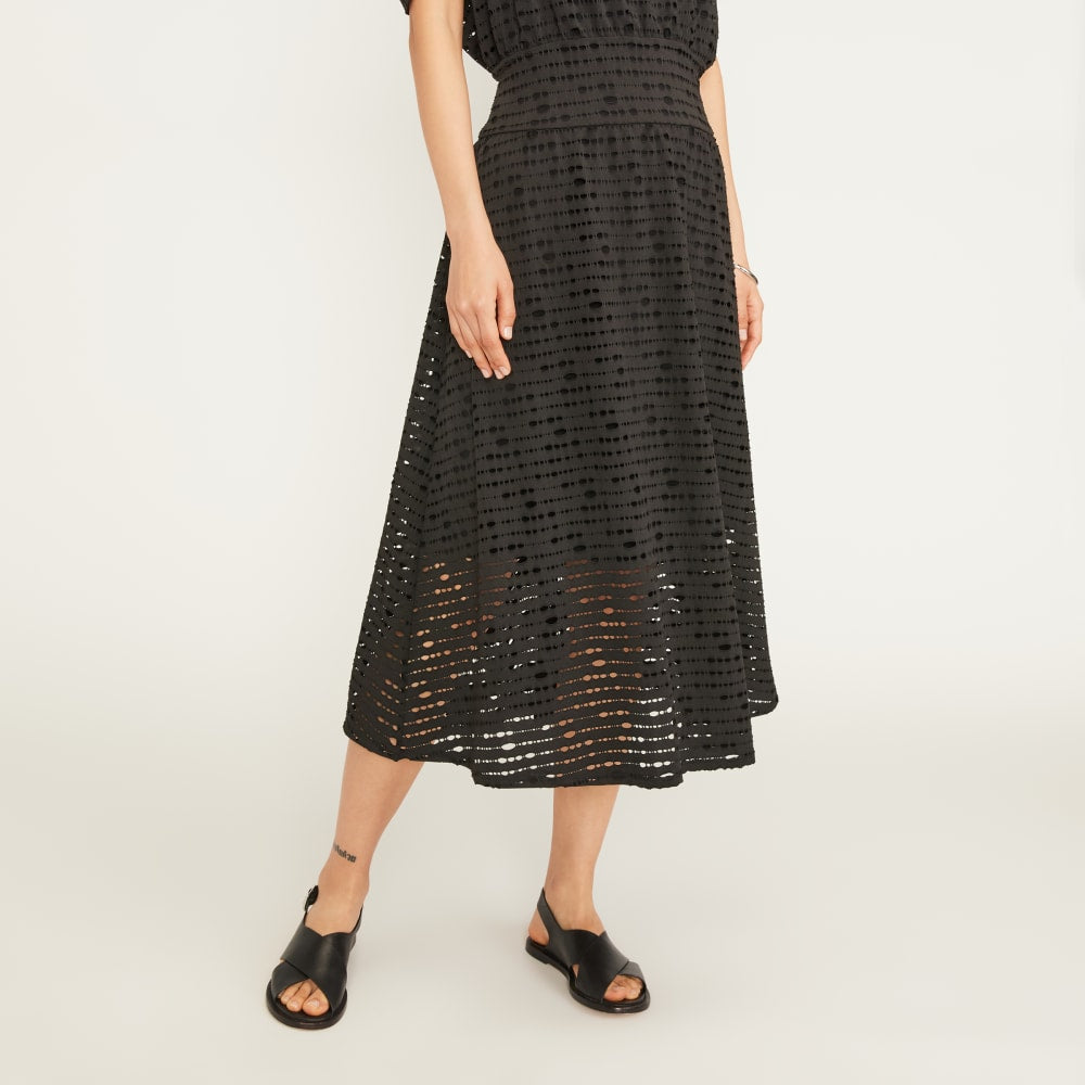 The Eyelet Waisted Dress in Black — detail view