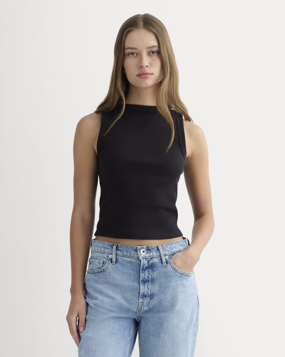 The Selfie Boatneck Tank in Black — front view