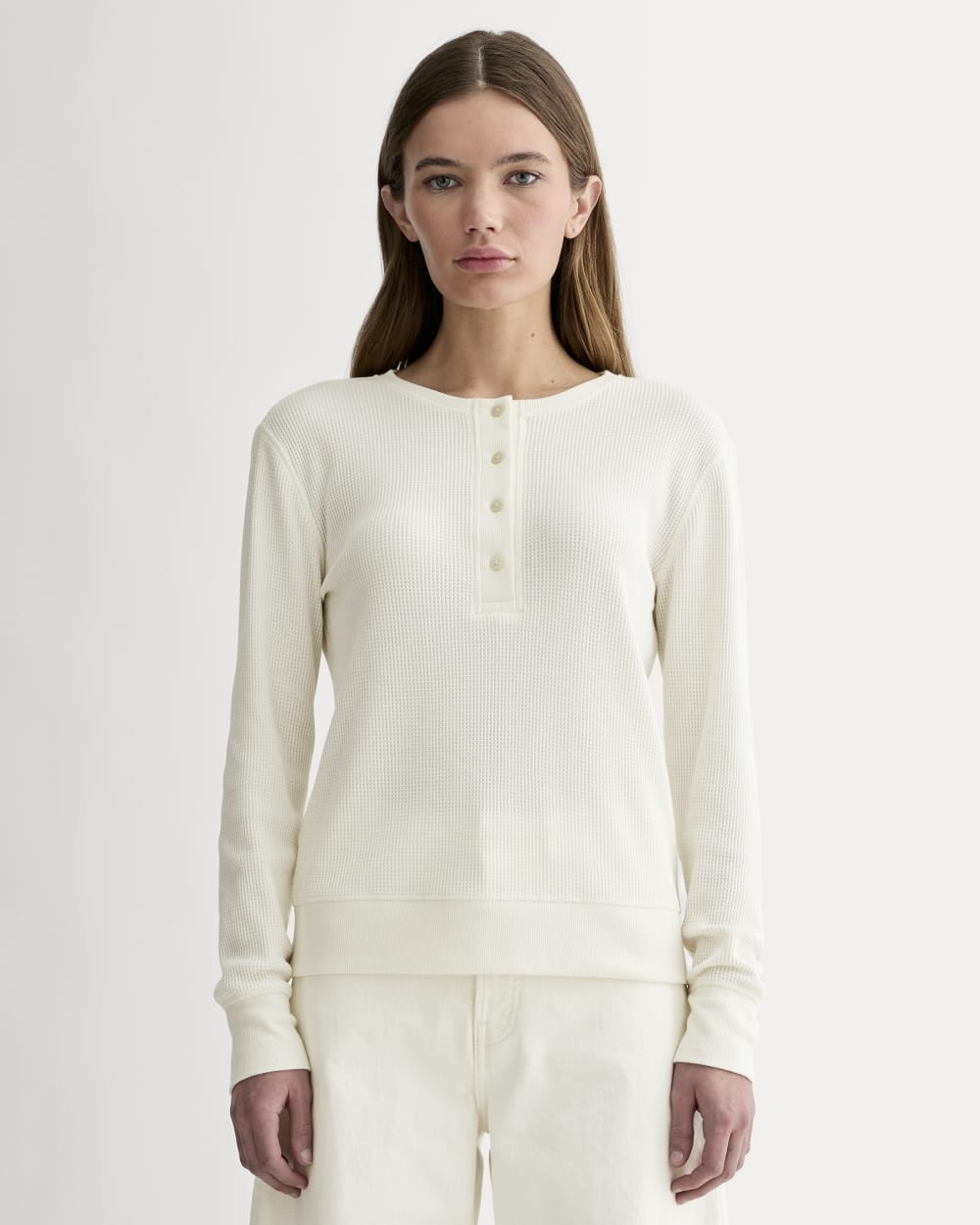 The Waffle Henley in Bone — front view