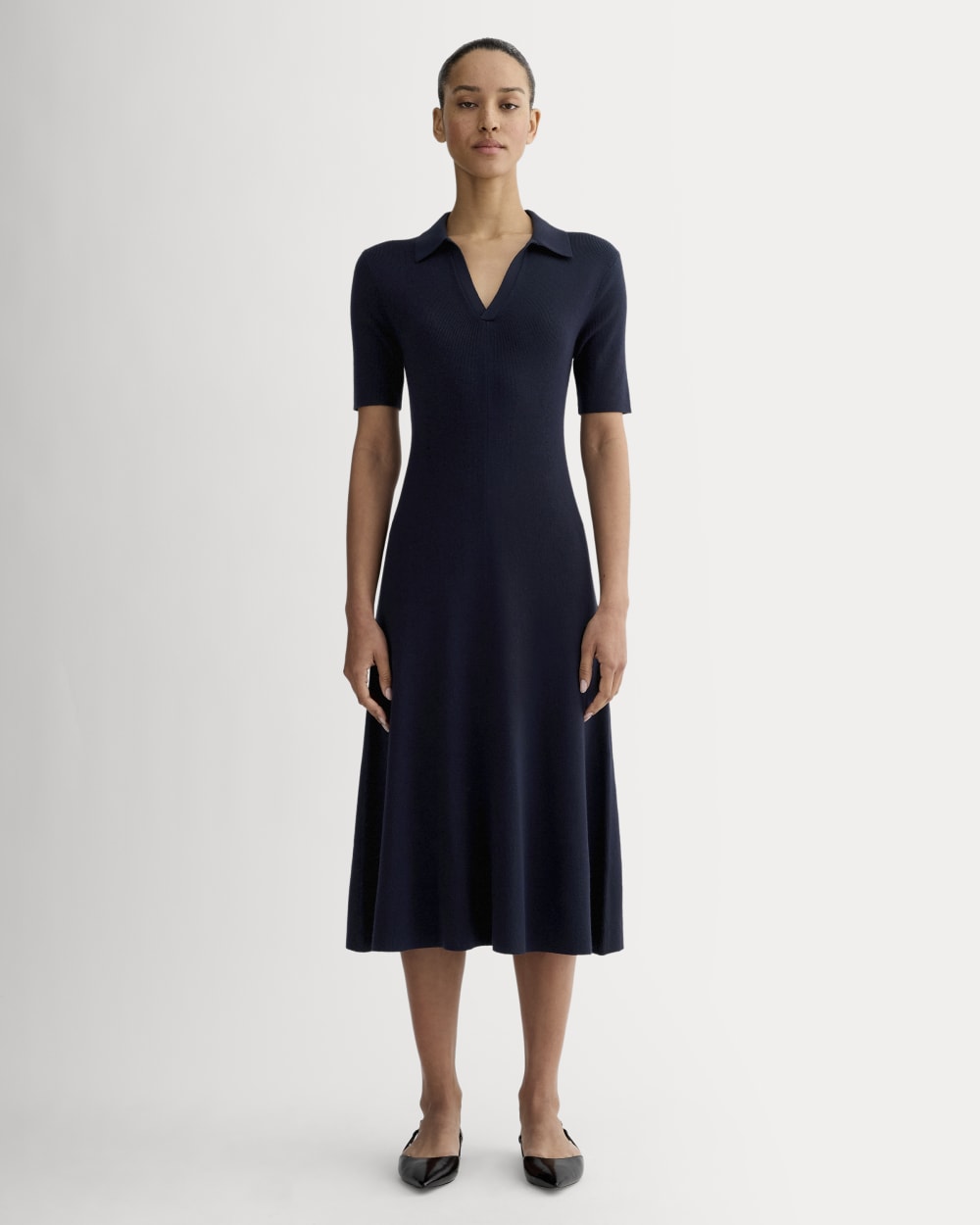 The Knit Polo Dress in Navy — front view