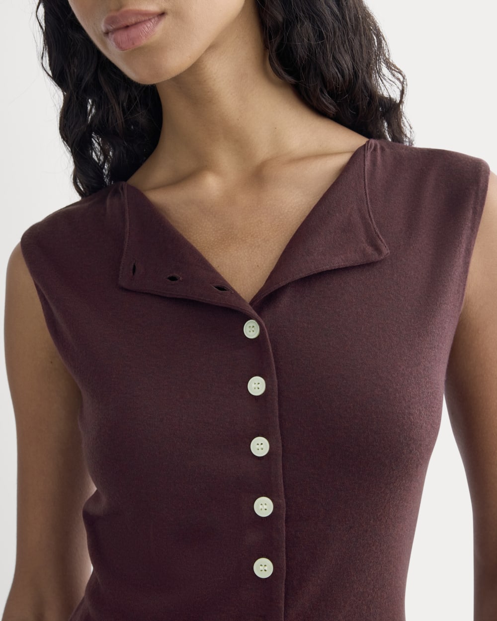 Sleeveless Button-Up in Butterluxe in Deep Plum — detail view