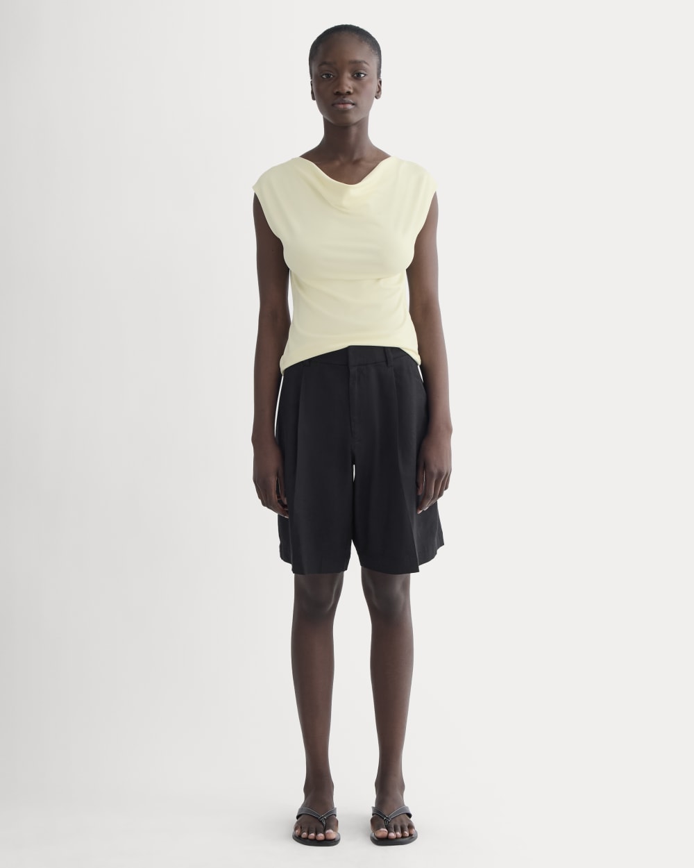The Draped Top in Butterknit in Light Yellow — detail view
